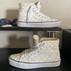 Vans, cream & off-white checkerboard skate hi-tops
